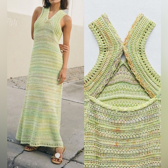 Zara Dresses Zara Crochet Knit Midi Dress Lime Green Poshmark